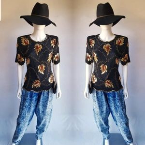 Vintage Hand Embroidery Silk Blouse 💎